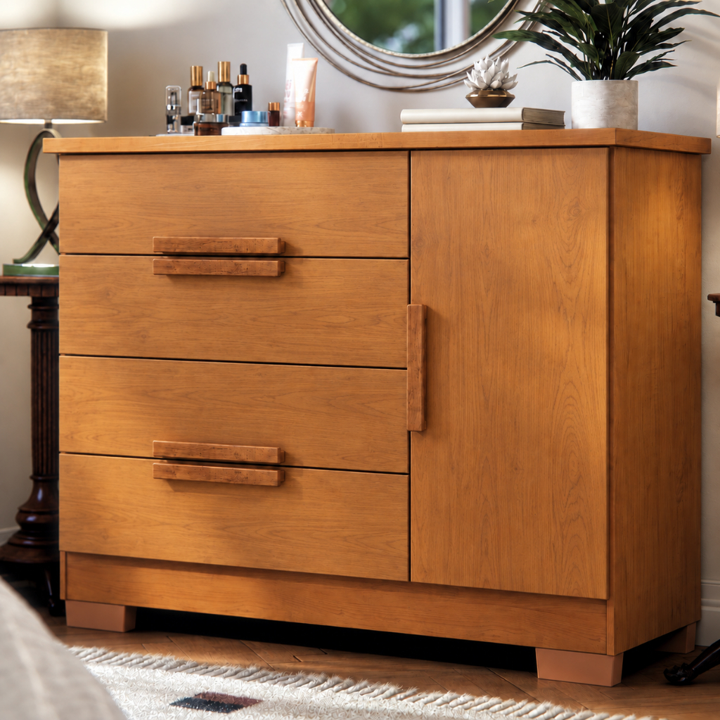 Cômoda 4 Gavetas 1 Porta Com Sapateira Multiuso Grande De Adulto Para Quarto Organizador De Roupas