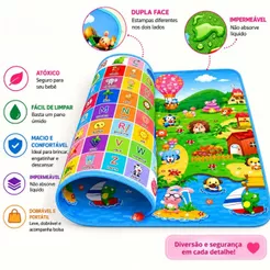 Tapete Infantil Dupla face 2 Metros Baby Impermeável Tapetinho de Criança Bebe Atividade Brinquedo