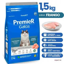 Premier Gatos Castrados Frango 1,5kg Idade 6 Meses a 6 Anos