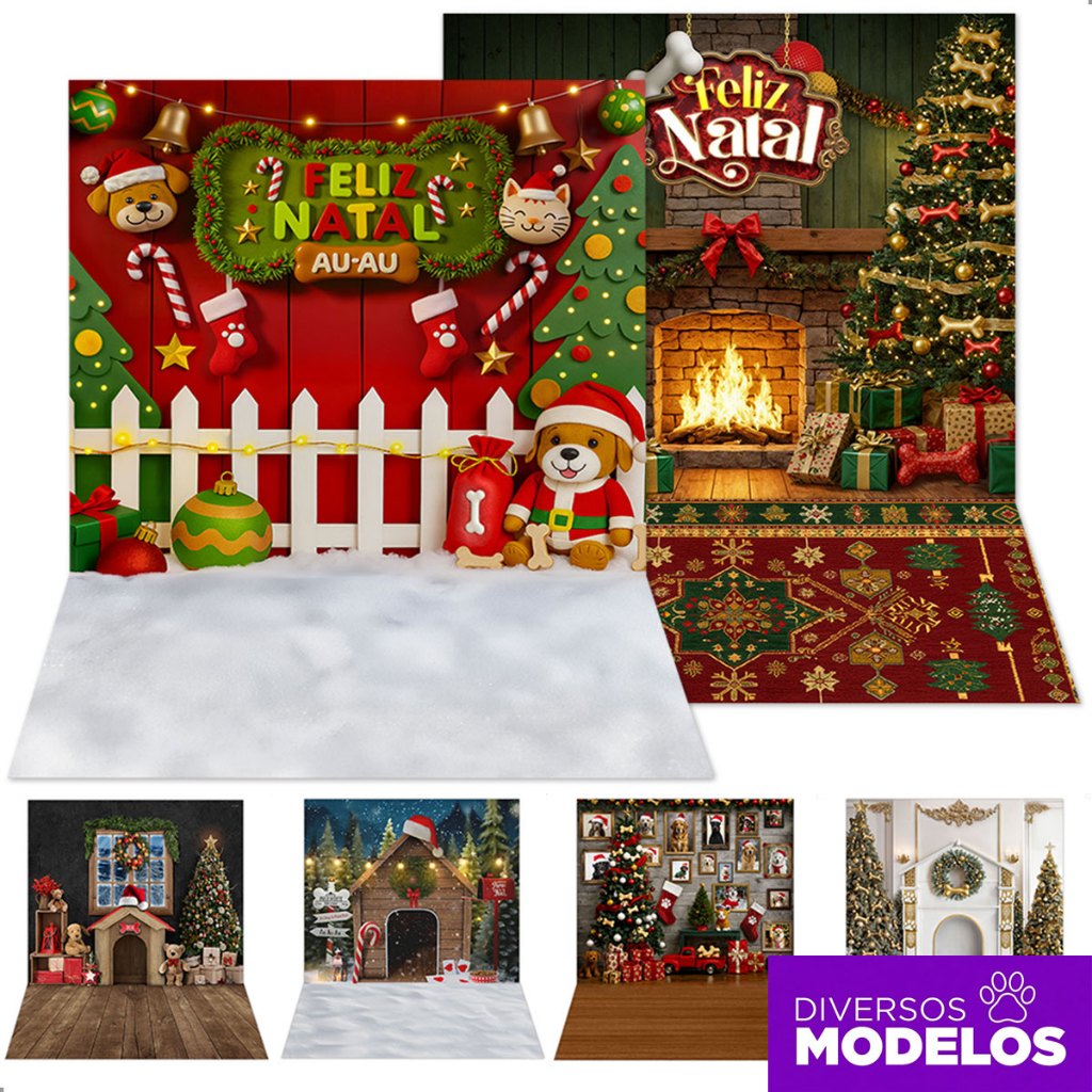 Fundo Fotográfico Pet Natal 1,20x1,70m Cenário Painel Natalino para Fotos Pet Shop Em Tecido Sublimado