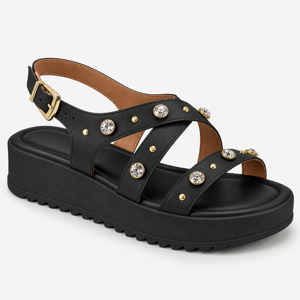 Sandália Vizzano Original Feminina Strass Brilho Flatform Plataforma Tratorada Confortável Fivela