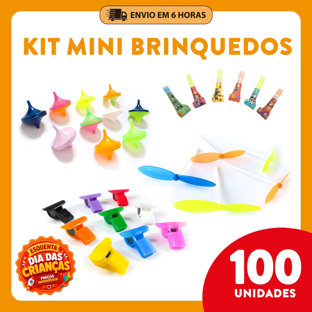 Kit 100 Mini Brinquedos Sortidos – Lembrancinha Infantil, Dia das Crianças, Sacolinha Surpresa e Aniversário