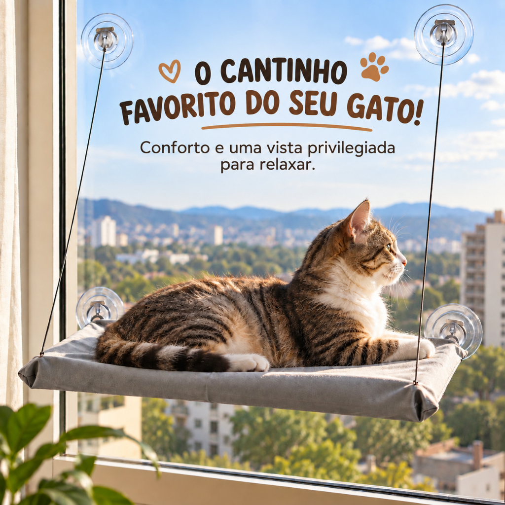 Cama Suspensa para Gato com Ventosas Rede para Janela Pet Caminha Elevada Felinos até 15 kg