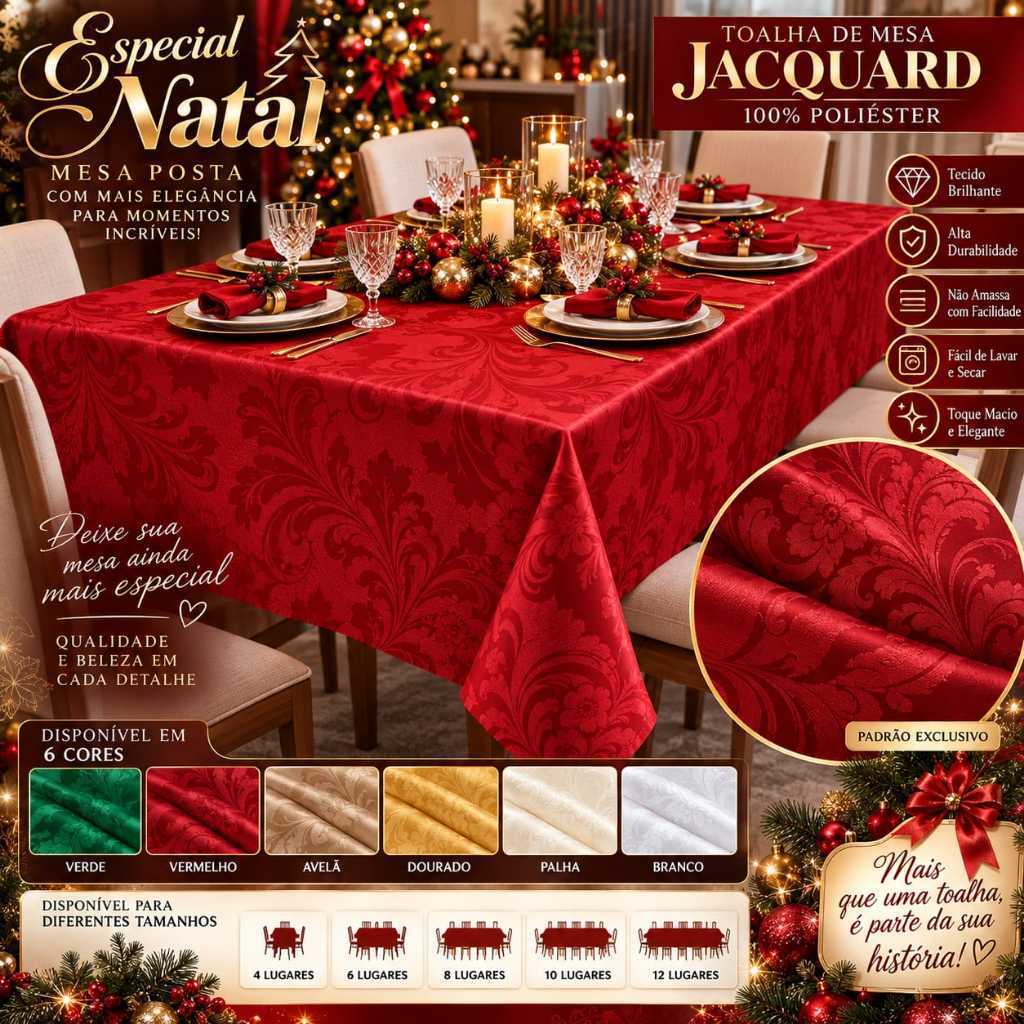 TOALHA DE MESA JACQUARD ESPECIAL NATAL 4,6,8,10,12 LUGARES PREMIUM ,IDEAL PARA FESTAS E EVENTOS
