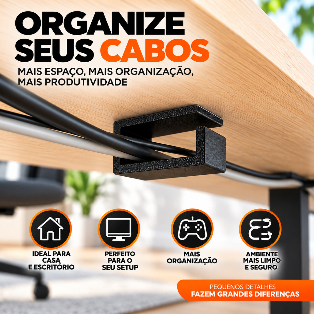 Kit Organizador De Cabos Fios Para Mesa Setup Gamer Escritório Caixa Para Esconder Fios Embaixo Da Mesa Dupla Face