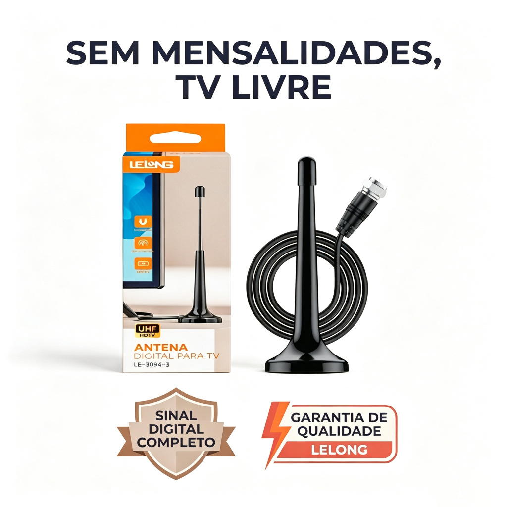 ANTENA DIGITAL PARA TV INTERNA CABO 5M BASE MAGNETICA SINAL FORTE HDTV 4K UHF