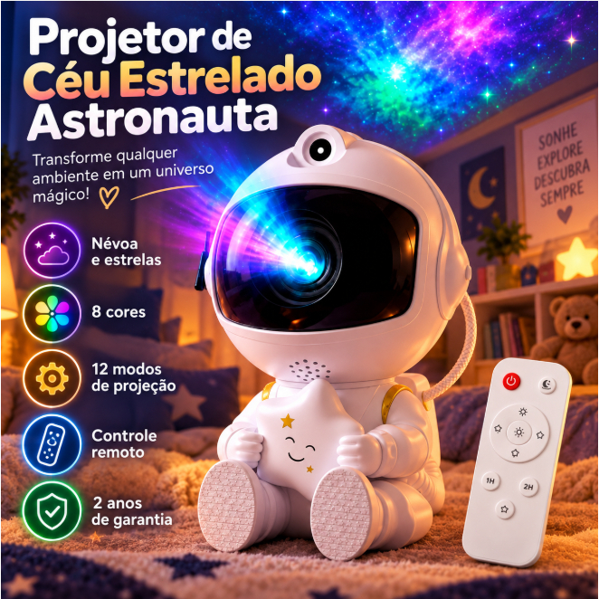 Projetor Astronauta Céu Estrelado, Luz de Galáxia para Quarto de Crianças