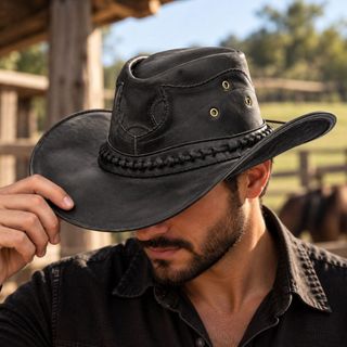 Chapéu Texano Masculino Em Couro Legítimo Country Cowboy