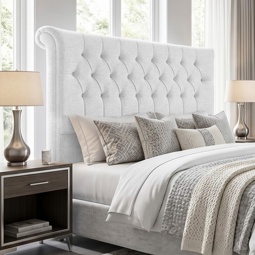 Cabeceira Cama Box King 195cm Estofada Meora P05 Linho Cinza Claro - Lyam Decor