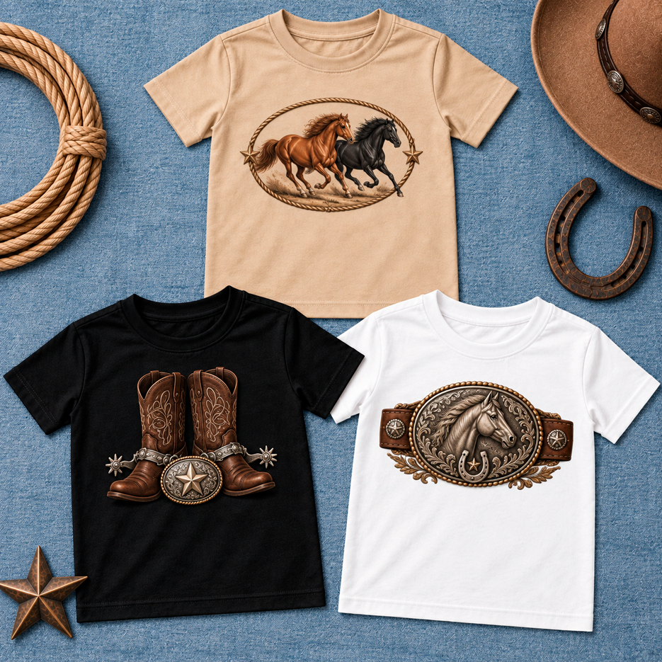 Kit 3 Camisetas Masculina Infantil Juvenil Estampadas Cavalos Country Boiadeiro | T-Shirt Menino Moderna Casual Algodão