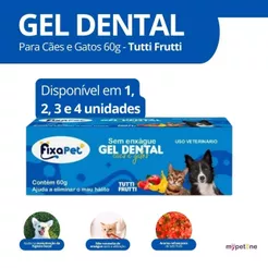 Gel Dental Tutti Frutti 60g Gel Escovação Pet Para Cães e Gatos Sem Enxágue Fixa Pet 1,2,3 ou 4 Unidades