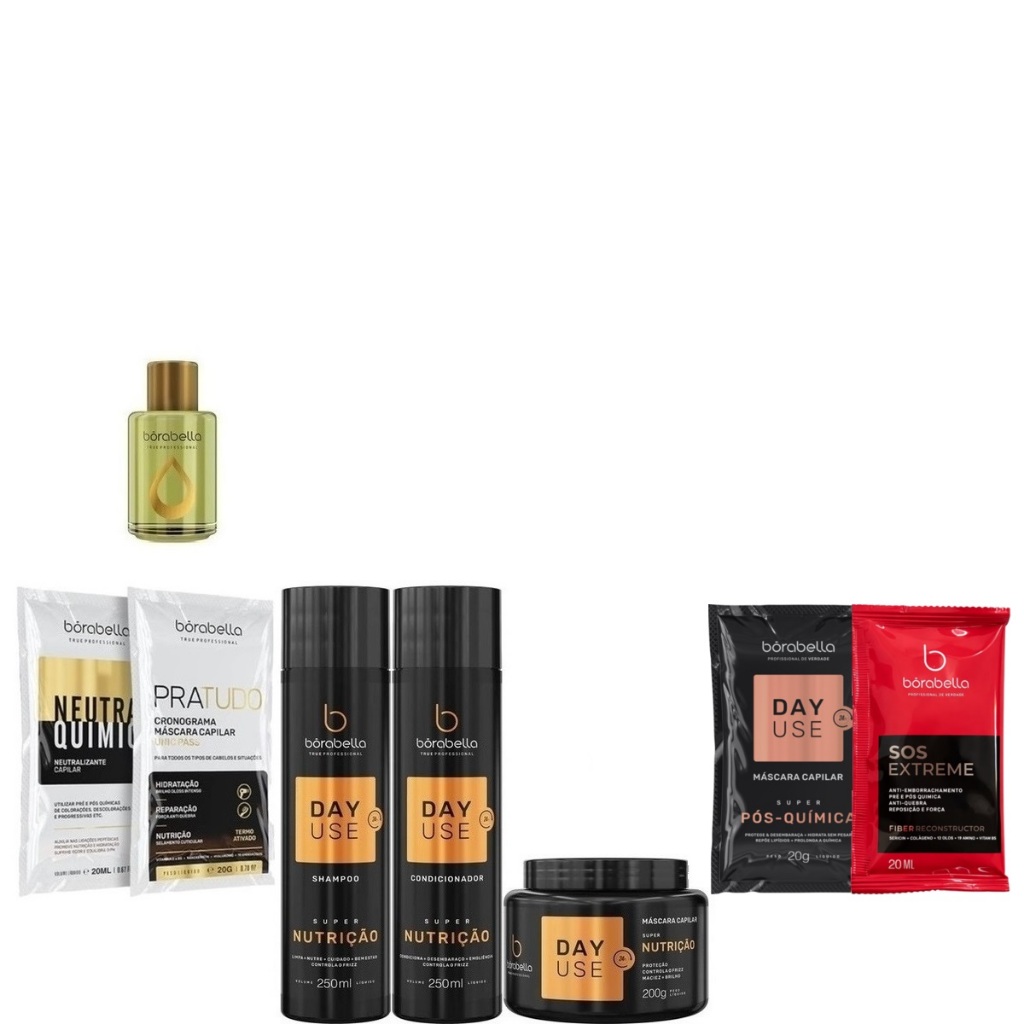Borabella Kit Day Use Super Nutrição 3 Itens + Argan 7ml + Sachês