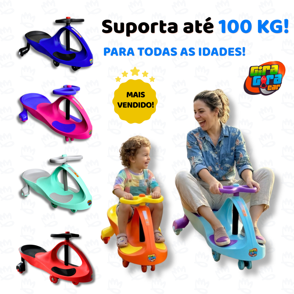 Carrinho Gira Gira Car Infantil Rolimã Luz Led Nas Rodas buzina Galindo Toys Triciclo 100kg 360° Fenix