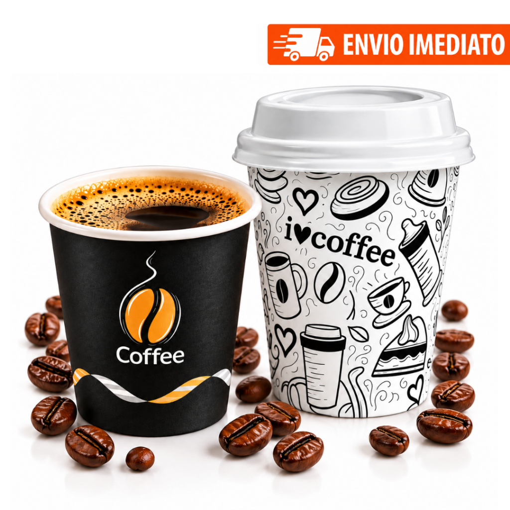 Kit 100 Copo de Papel 60ml 120ml 160ml Com ou Sem Tampa Bico Estampado Térmico Chá Café Expresso Bebida Quente Fria