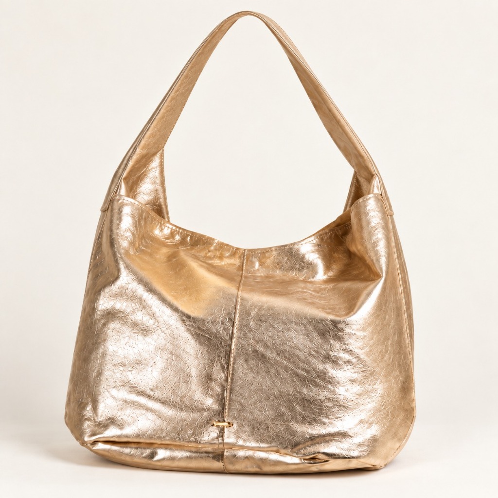 Bolsa Feminina Grande de Ombro em Couro Big Floater Dourada com Botão de Ímã/moda/estilo