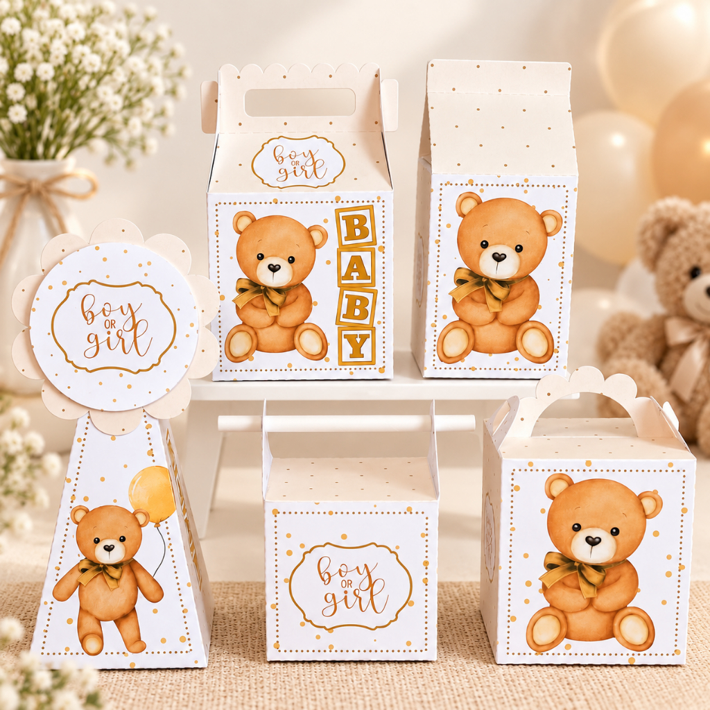 Kit Festa Chá Revelação Neutro Caixinhas Lembrancinhas Decoração para Bebê Caixas Personalizadas