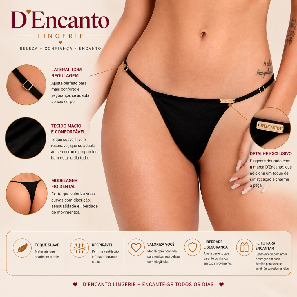 Kit 5 Calcinha Fio Dental Calcinhas com Microfibra Feminina Tanga Sensual Giulianna