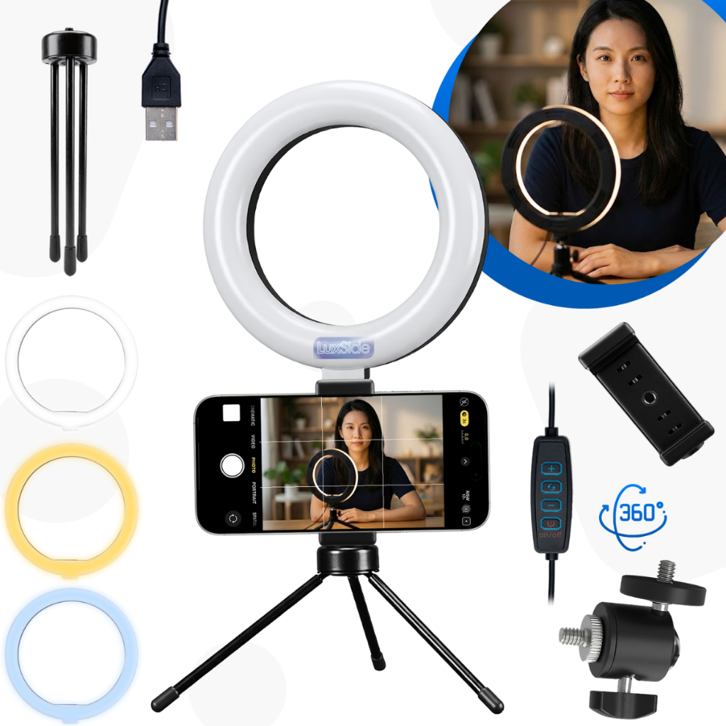 Ring Light 6 Polegadas Com Tripé Ajustável De Mesa E Suporte De Celular Para Iluminação Foto E Vídeo