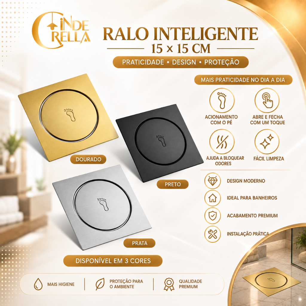 Ralo Inteligente Click 15x15 Anti Odor Anti Inseto Inox
