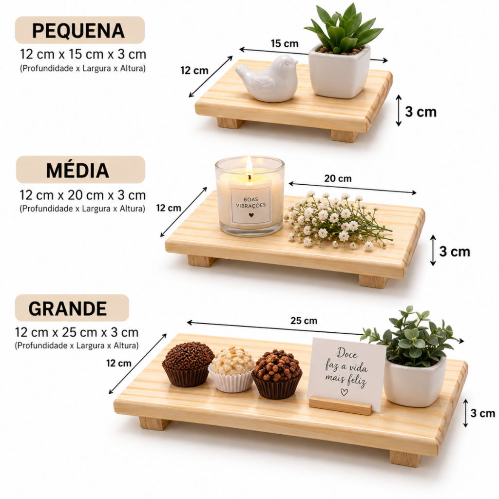 Trio Bandejas Rusticas Madeira Pinus Para Decoração de Casa e Festa
