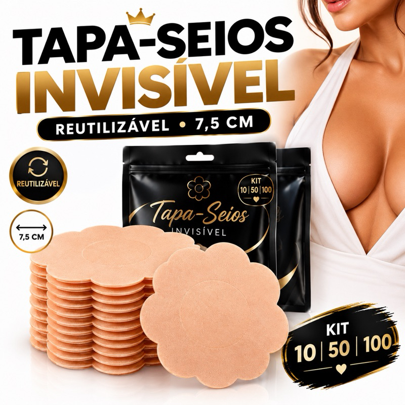 Kit Tapa-Seios Invisível Adesivo Protetor 7,5cm Mamilos Auréola Reutilizável 10 50 100 Unidades