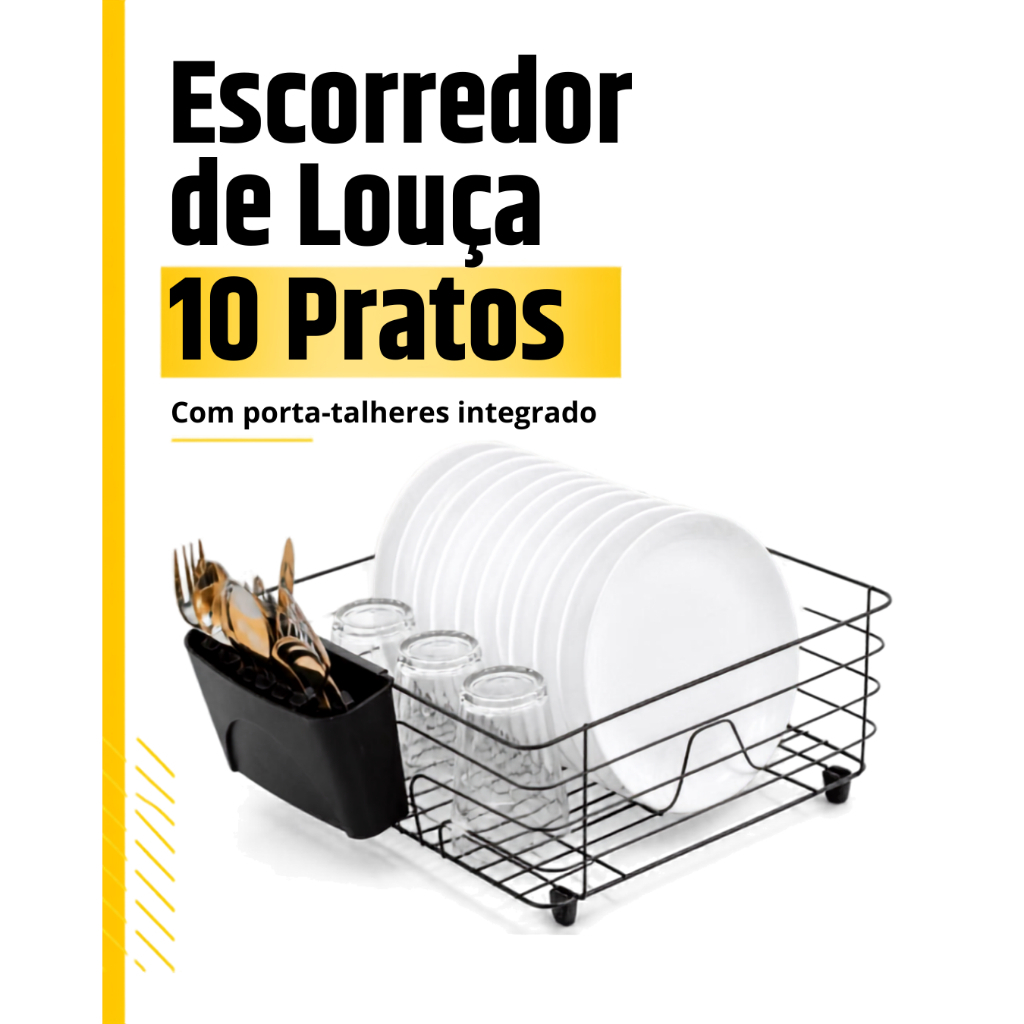Escorredor de Louças Pratos Mor com Porta Talheres 10 Pratos Oferta Aramado