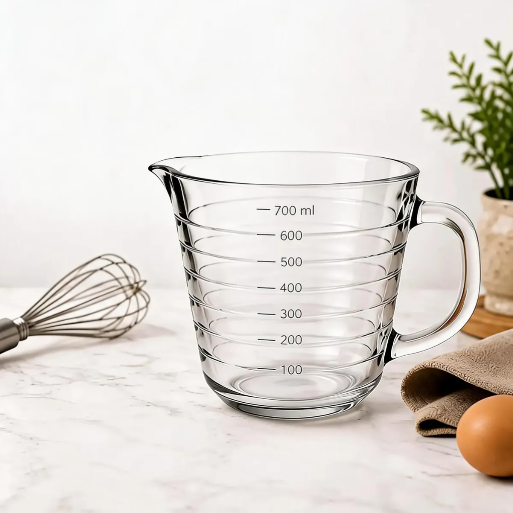 Jarra Medidora Lyor de Vidro com Marcação Incolor 700ml para Cozinha Receitas Culinária Mesa Posta Decoração Prática Chá