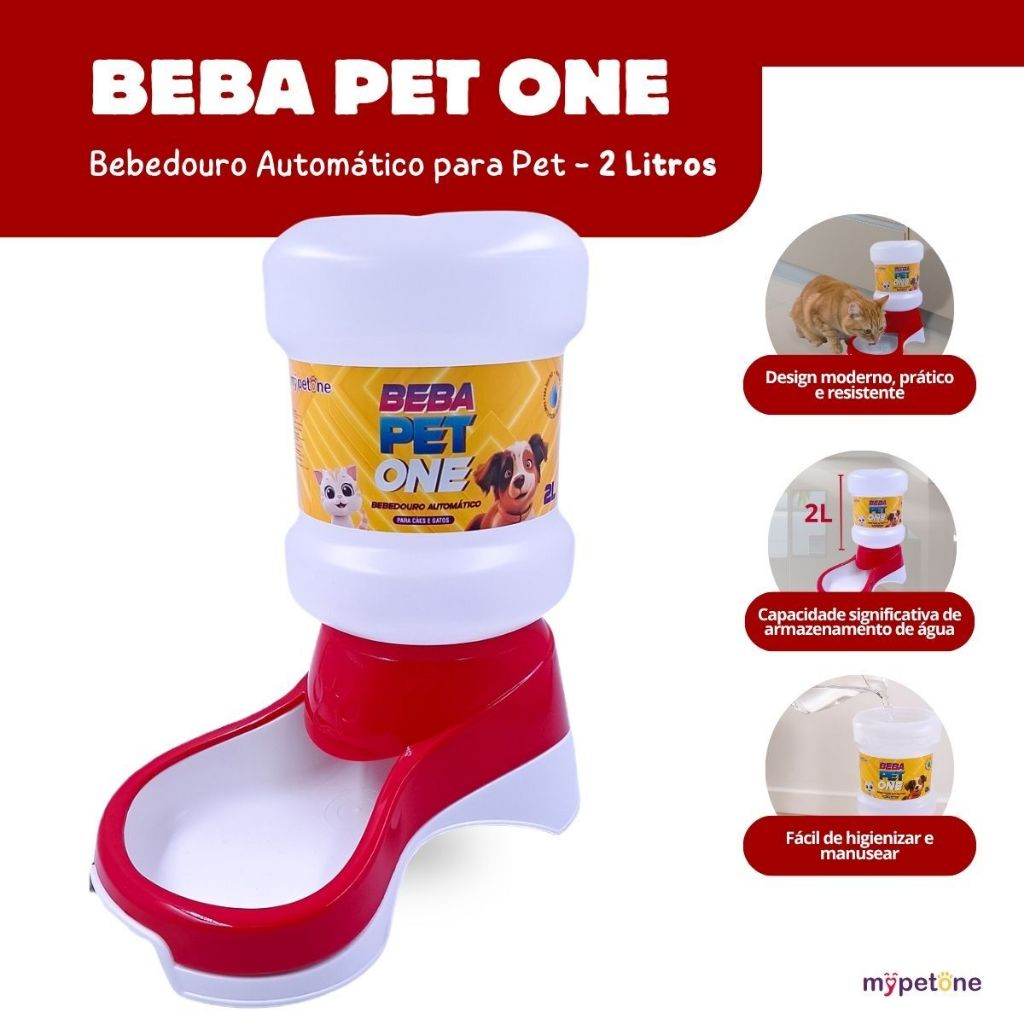 Bebedouro Automático Beba Pet One Vermelho - Galão 2 Litros