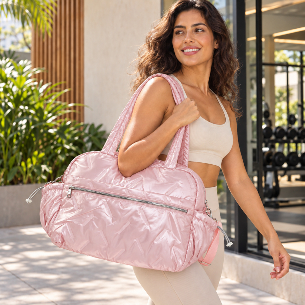 Bolsa Feminina Grande Couro Brilhante Retrô 2026 Nova, Tiracolo Ombro c/ Seco/Molhado, Mulheres Puff