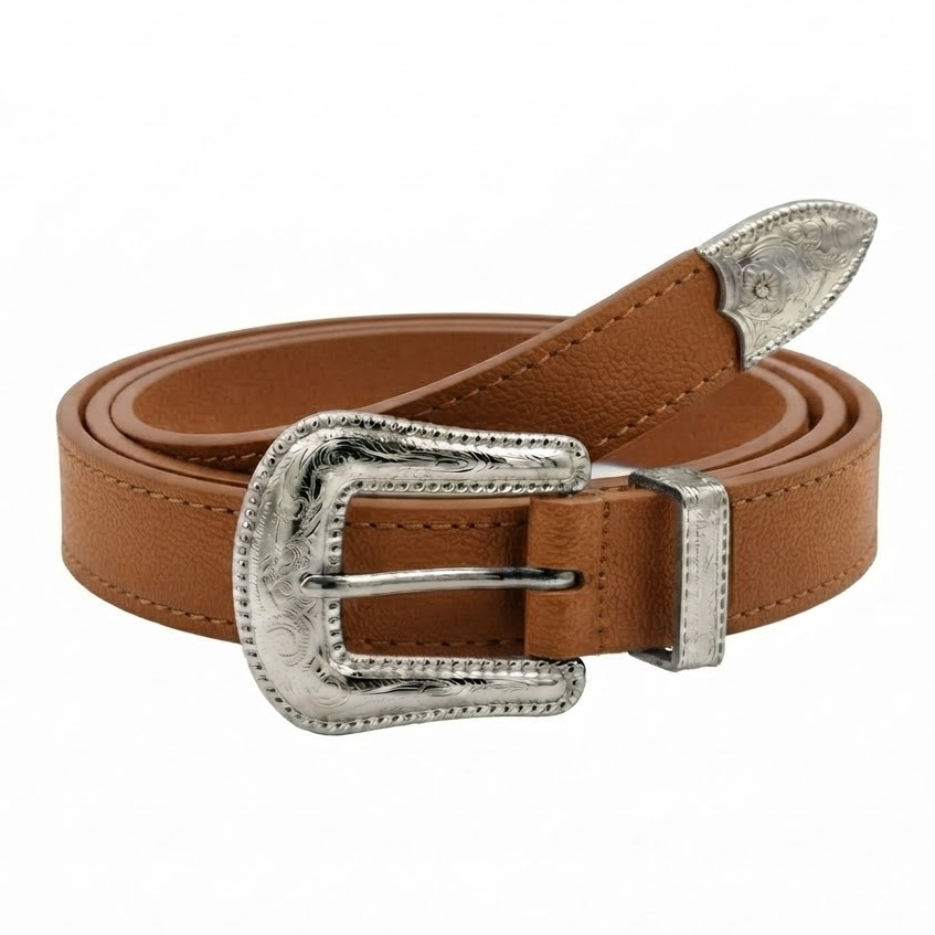 Cinto Feminino 2.5 cm Fivela Prata Country Boiadeira Moda Festival Rodeio Junina Cowboy da Moda Blogueira - Amanda