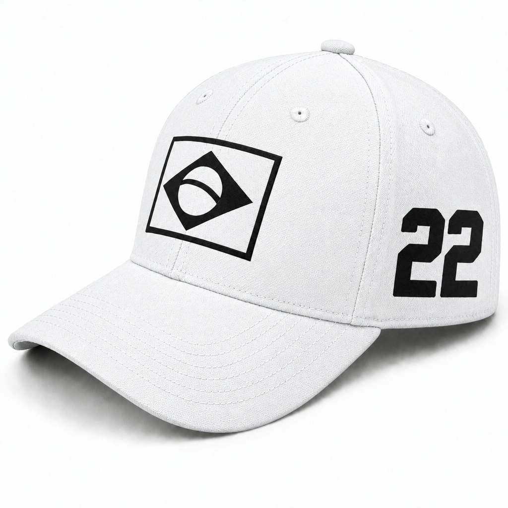 Boné Branco 22 Brasil Estampado Premium Aba Curva Ajustável Patriota Boné Masculino Branco ou Feminino Unissex