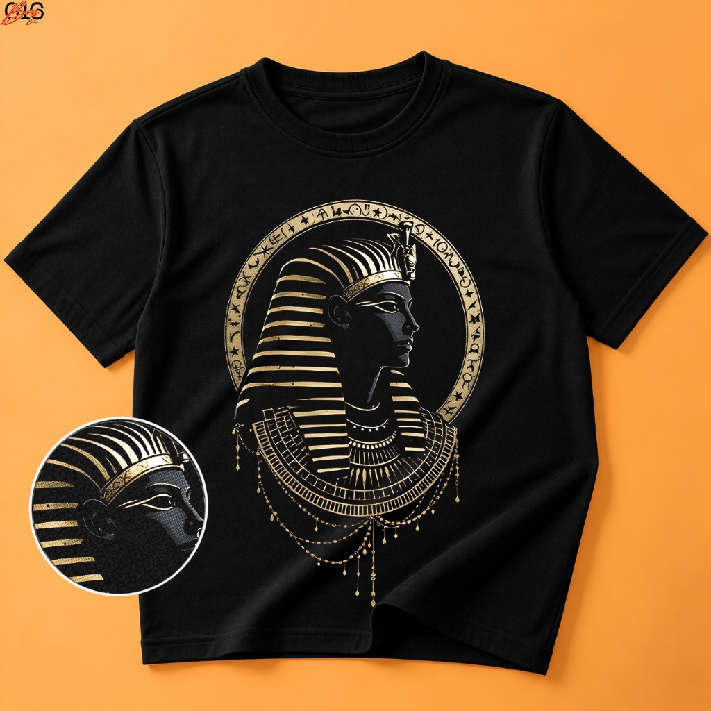 Camiseta Faraó Egípcio Estampada Feminina Masculina Preta Egito Antigo Rainha Egípcia Vintage Geek Moda