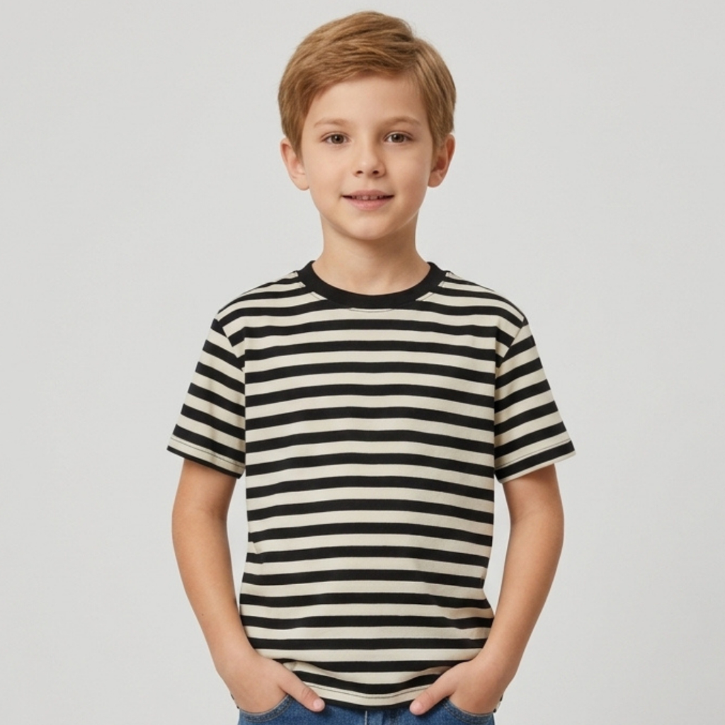 CAMISETA LISTRADA INFANTIL PRETA E BRANCA VERMELHA E BRANCA MANGA CURTA