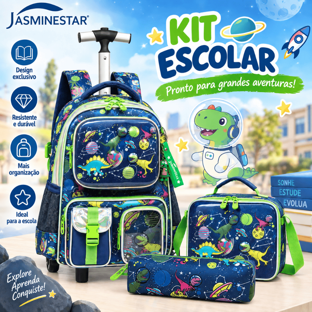 Kit Completo Mochila Lancheira Estojo Rodinha Infantil Escolar 3 Peças Lequeen