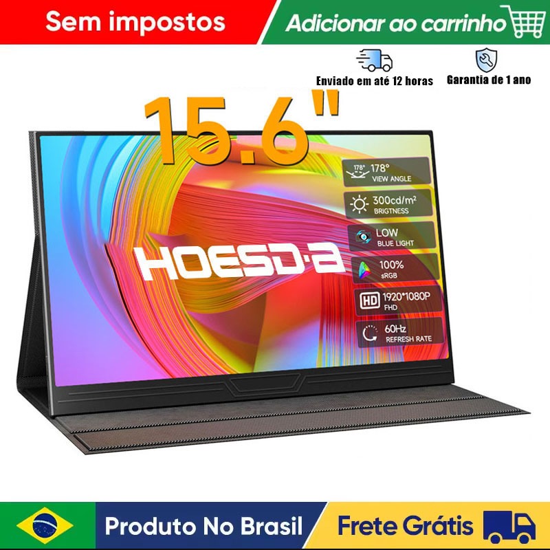 15,6" portátil Monitor de FHD 1920*1080P IPS 300Nits HDR para jogos compatível com PC/PS3/4/5/Switch/Xbox/Laptop/Celular