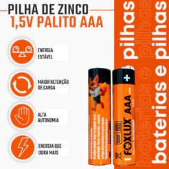 Pilha Alcalina AAA Palito Foxlux 1,5V LR03 Kit com 2