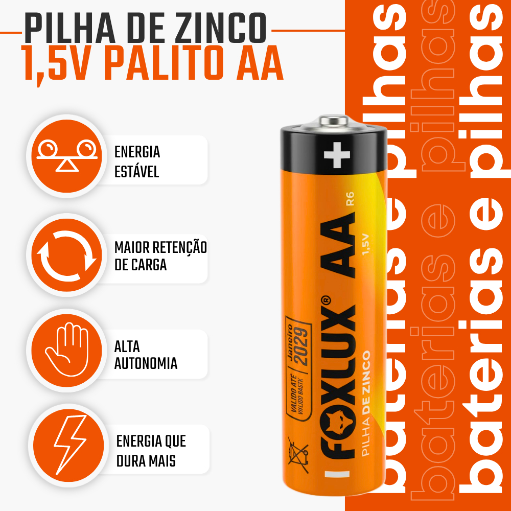 Pilha Zinco AA Pequena Foxlux 1,5V R6 Kit com 40 — imagem 2 de 2