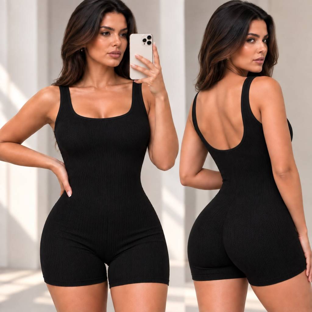 Macaquinho Feminino Premium Canelado Anarruga Fitness Academia