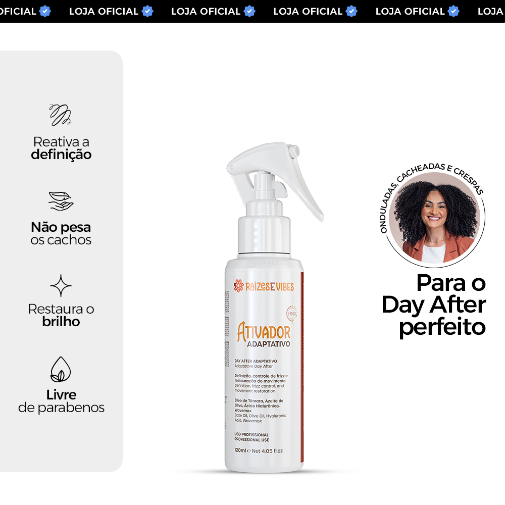 Ativador de Cachos Definição e Nutrição Day After Adaptativo 120ml - Raízes & Vibes