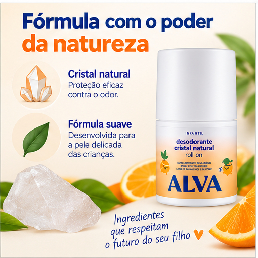 Desodorante Roll on Infantil Laranja Doce Vegano 50ml Alva