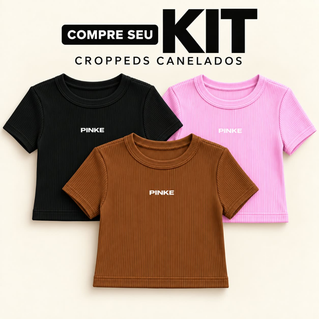 KIT 2 Blusa Feminina Estilosa Ribana Canelado Cropped Academia Casual Tendência Verão