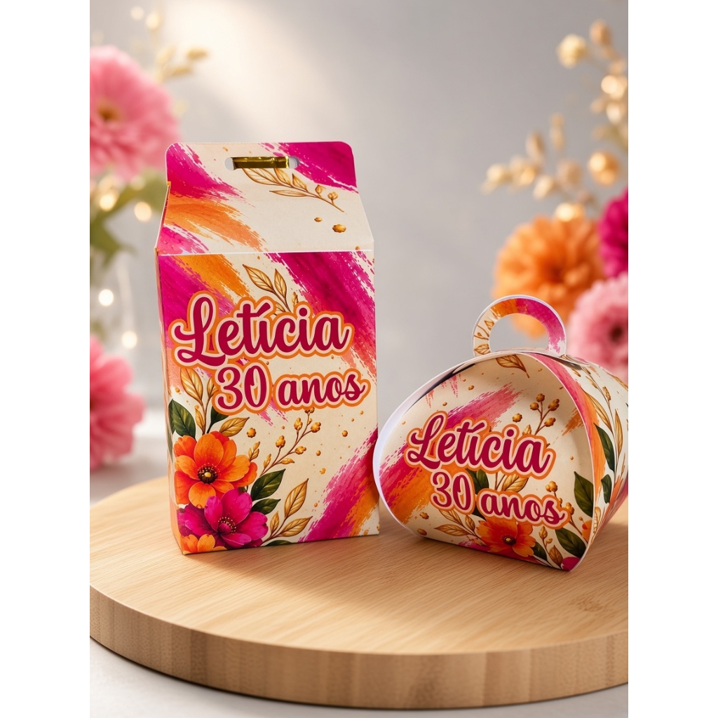Caixa Milk + Porta bombom - Festa Personalizada- Lembrancinhas para festa tema Laranja e rosa pink