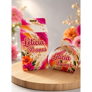 Caixa Milk + Porta bombom - Festa Personalizada- Lembrancinhas para festa tema Laranja e rosa pink