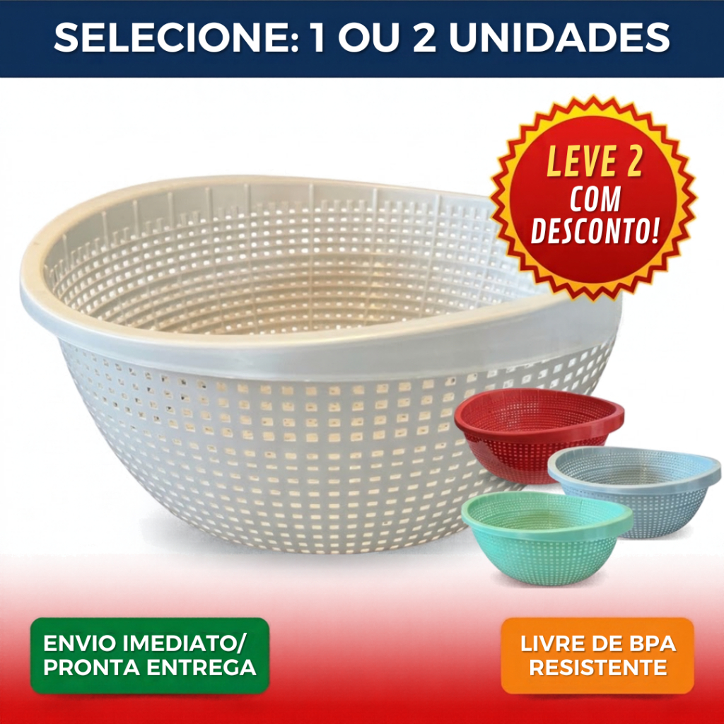 Escorredor Redondo De Plástico Multiusos Para Massas Arroz Legumes Saladas Frutas E Louça
