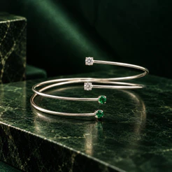 Bracelete Fio Duplo Ponto de Luz e Zircônia Verde em Prata 925