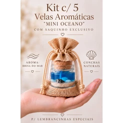 5 Mini Velas " Oceano Fundo do Mar " c/ Saquinho Exclusivo de Juta p/ Lembrancinha Aniversário Brindes