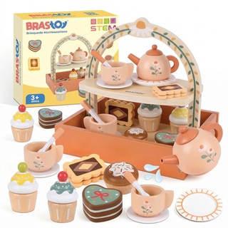 Conjunto de Chá de Brinquedo Madeira Montessori Faz de Conta BRASTOY Crianças 3 Anos