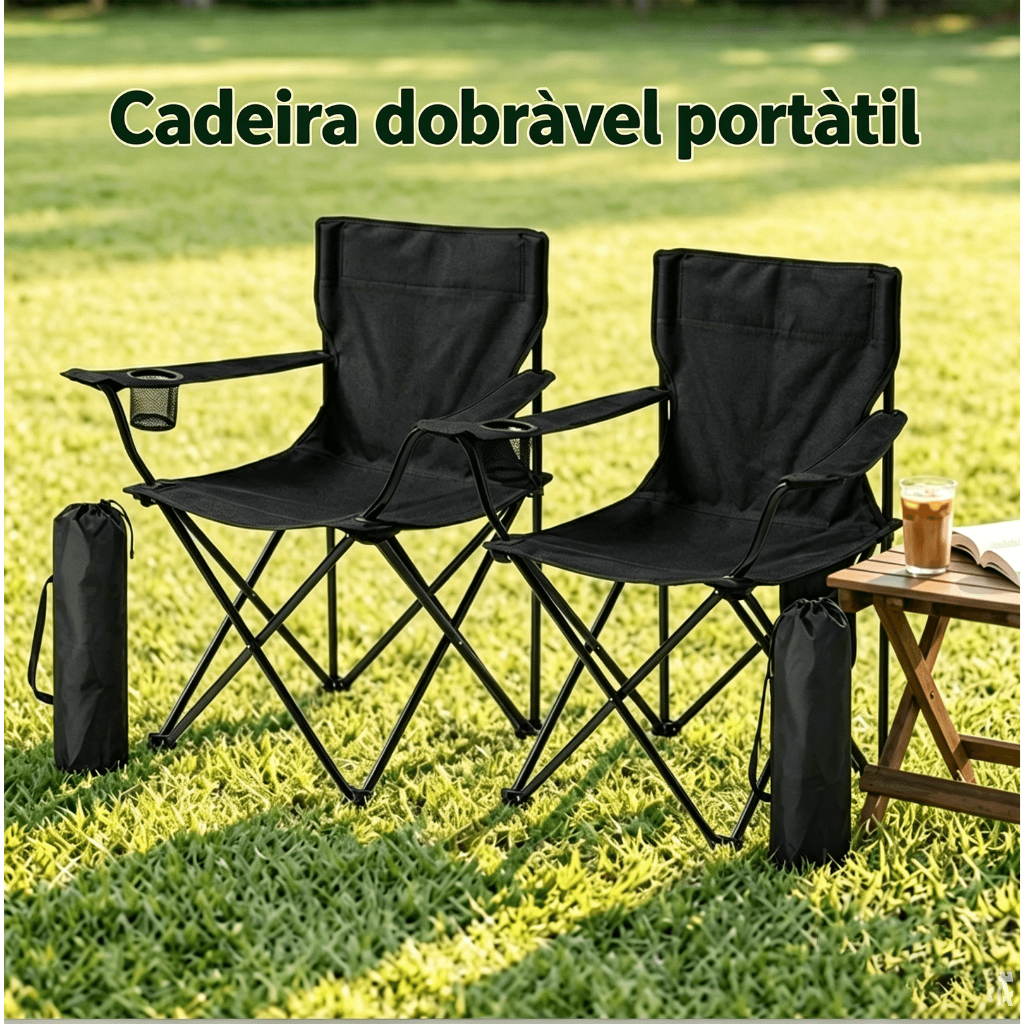 Cadeira Dobrável Portátil Camping Pesca Reforçada Impermeável com Bolsa para Praia Parque Jardim