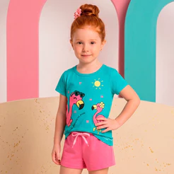 Conjunto Curto Verão Menina Flamingo Amigos