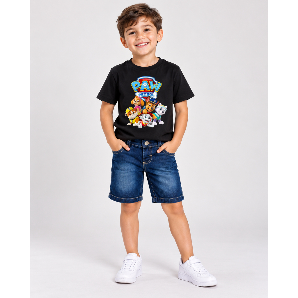 Conjunto Infantil Fantasia Patrulha Canina Camiseta Com Bermuda